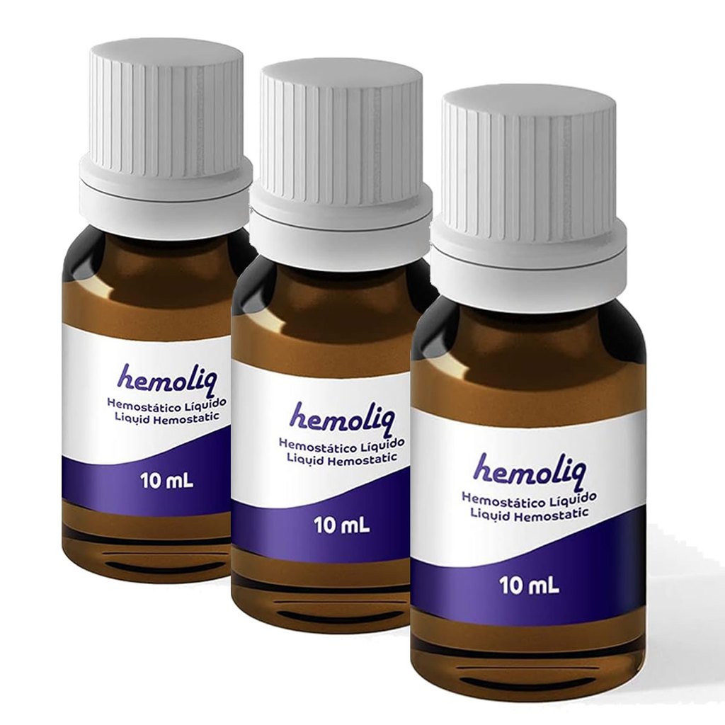 Hemoliq Solução Hemostática Odontologia e Manicure, Kit com 3 Frascos de 10mL