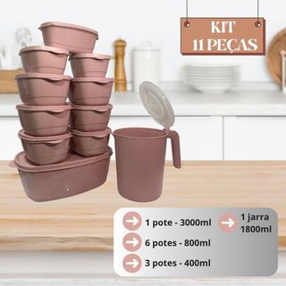 Kit Jogo Potes de Cozinha C/11 Peças de Plastico Hermetico Resistente Ideal para Alimentos+Jarra
