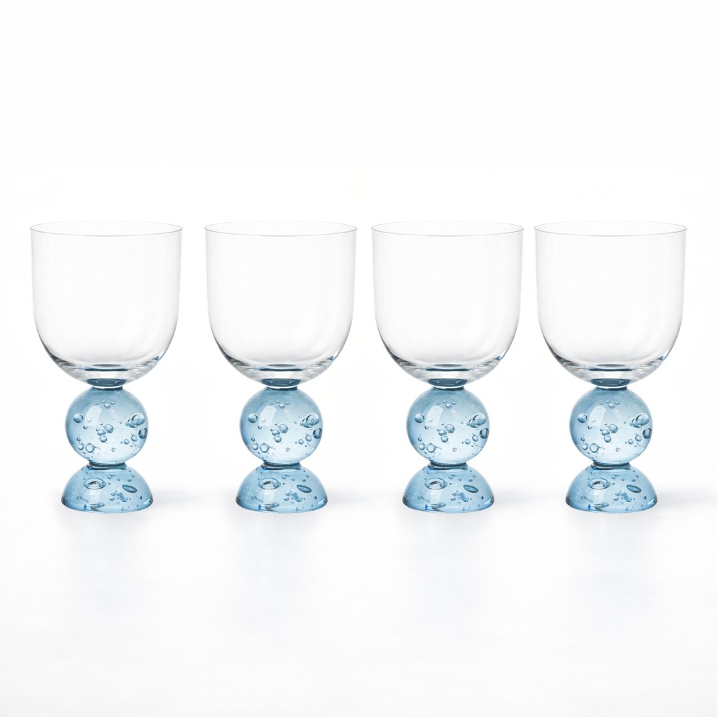Kit de 4 taças de vidro com base azul esfera bubble glass 380 ml em Oferta na Shopee