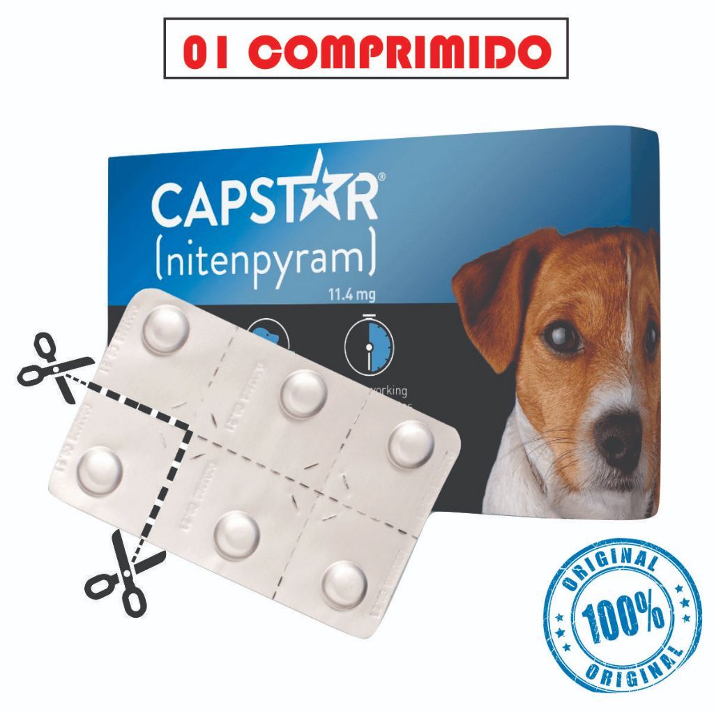 Capstar Remédio para Pulgas e Carrapatos Remédio para Carrapatos Cachorro e Gato até 11kg 1 Comprim.