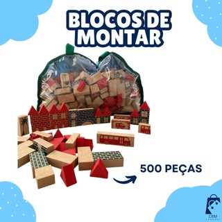 Sacolão Blocos De Montar Futuro Engenheiro Castelinho 500 Peças Em Madeira Mdf