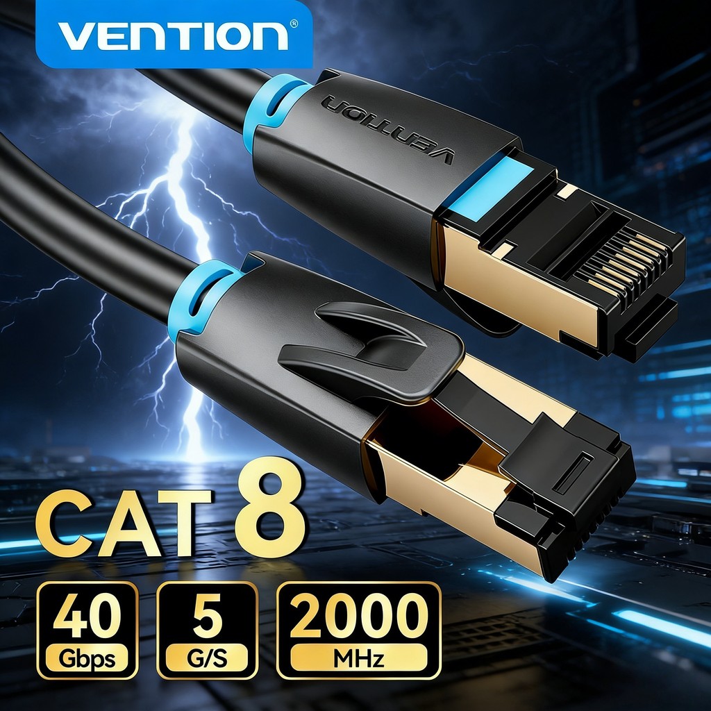 Cabo Ethernet Vention Cat8 STTP 40 Gbps 2000 MHz Cat 8 RJ45 Cabo De Conexão De Rede LAN Para Computador