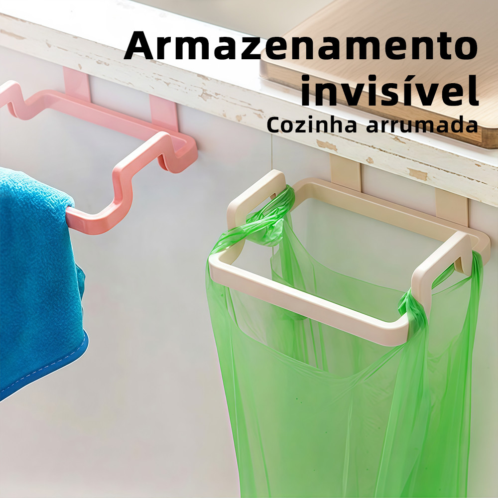 Suporte para Saco de Lixo de Porta Suspenso de Plástico Organiza Cozinha Portátil e Funcional para Pendurar Toalhas em Oferta na Shopee