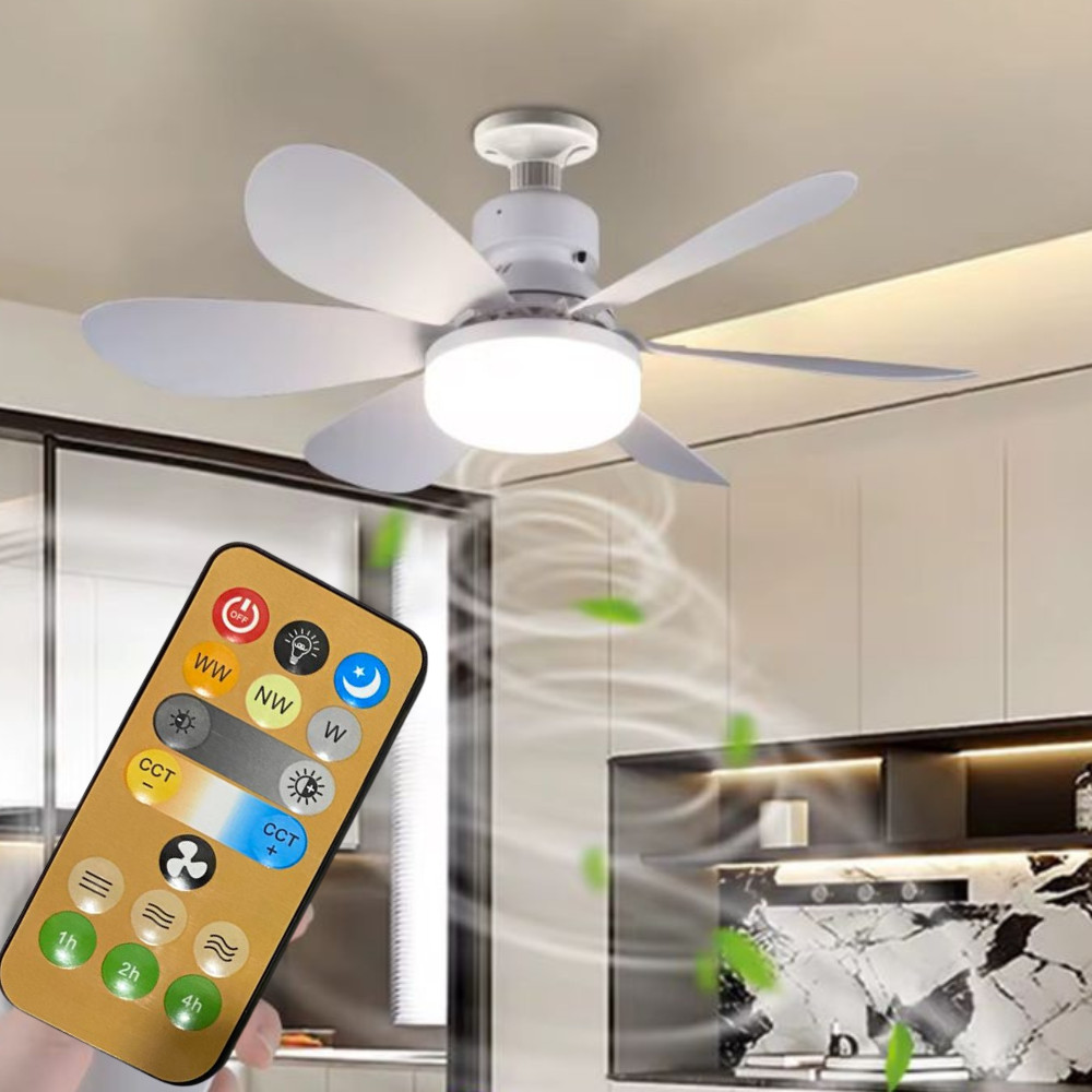 Ventilador de Teto 80w Super LED Lâmpada Com 3 Cor 5 Par E27 Controle Remoto Economica Bivolt 110v-220v