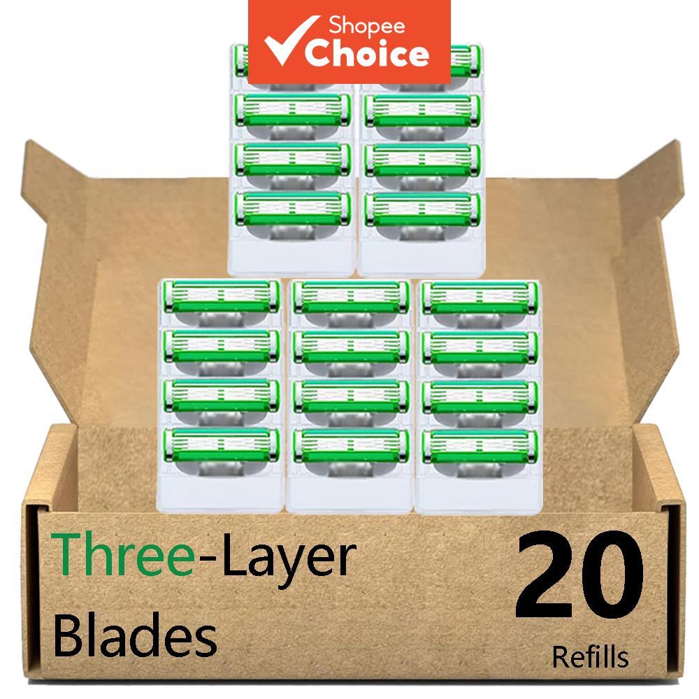 Conjunto De Lâminas Compatíveis Com Gillette Mach 3 Turbo-20 Recargas , Aço Inoxidável De 3 Camadas , Kit De Barbeador M