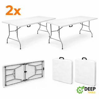 Kit Com 2 Mesas Dobráveis Portátil 1,80m Vira Maleta com Alça Camping Praia Festas Jardim Eventos Deep Tools + Book em Oferta na Shopee