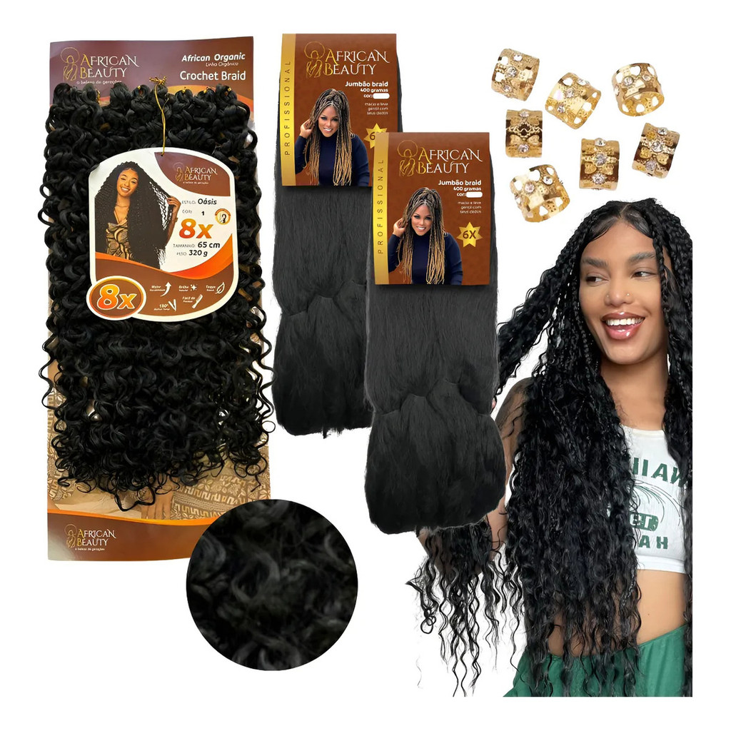 Kit Cabelo Gypsy Braid Fulani Cacheado Afro Crochet Orgânico