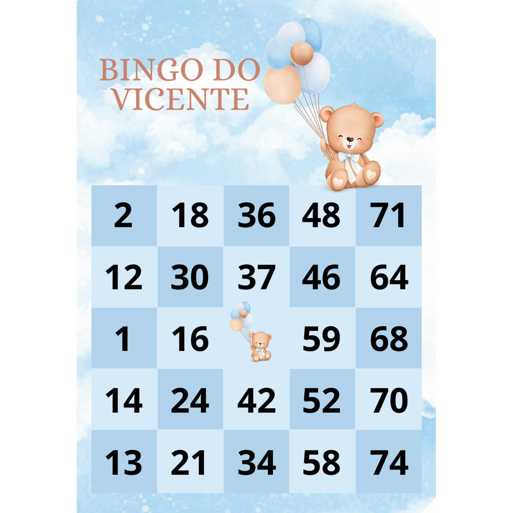 Bingo Chá de Bebê Personalizado com Nome + Lapela novos temas| 1 a 75 | Impresso | 24/48/72/96/144/200 cartelas