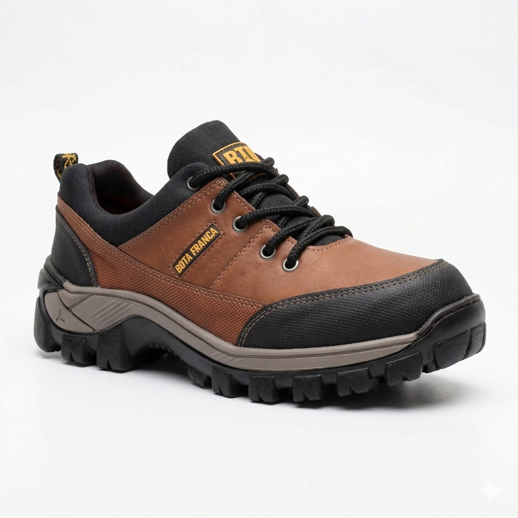 Tênis Bota Masculino Outdoor Adventure Couro Resistente Trilha Antiderrapante