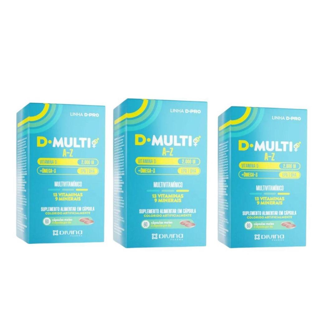 Kit D-Multi A-Z Multivitamínico 3 Caixas 60 Cápsulas Moles