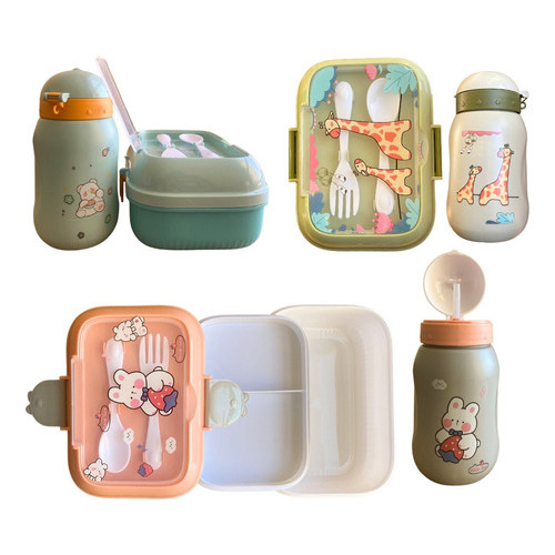 Kit Marmita Infantil Talheres Garrafa 500ml Lancheira Escola