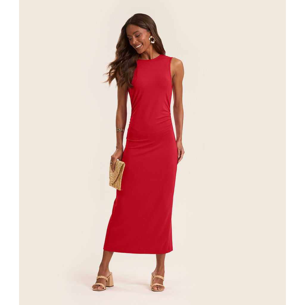 Vestido Midi em Molecotton de Viscose Rovitex Vermelho
