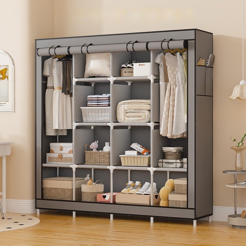 Guarda Roupa Dobrável Closet Com Capa Anti-Poeira Organizador Armário De Roupas Móvel Removível