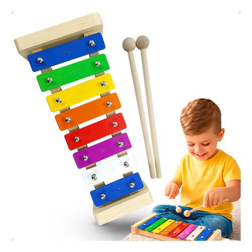 Xilofone Instrumento Musical Infantil Com 8 Notas