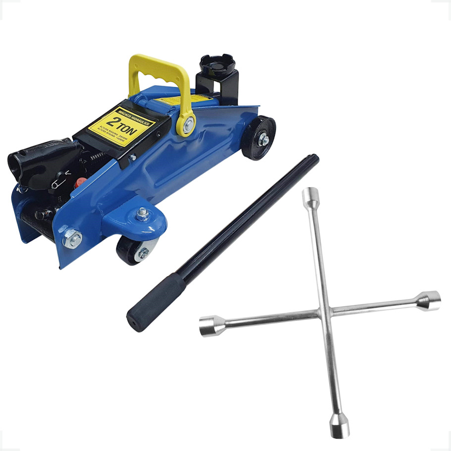 Kit Macaco Jacare Hid 2,0 Ton + Chave De Roda Cruz Carros