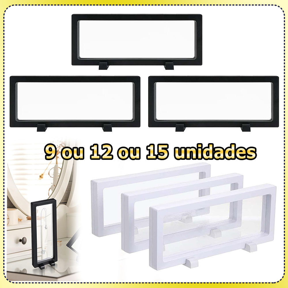 Kit 9/12/15 Caixa de exposição flutuante 3D expositor em filme PE transparente caixa para joias 9x23x2cm