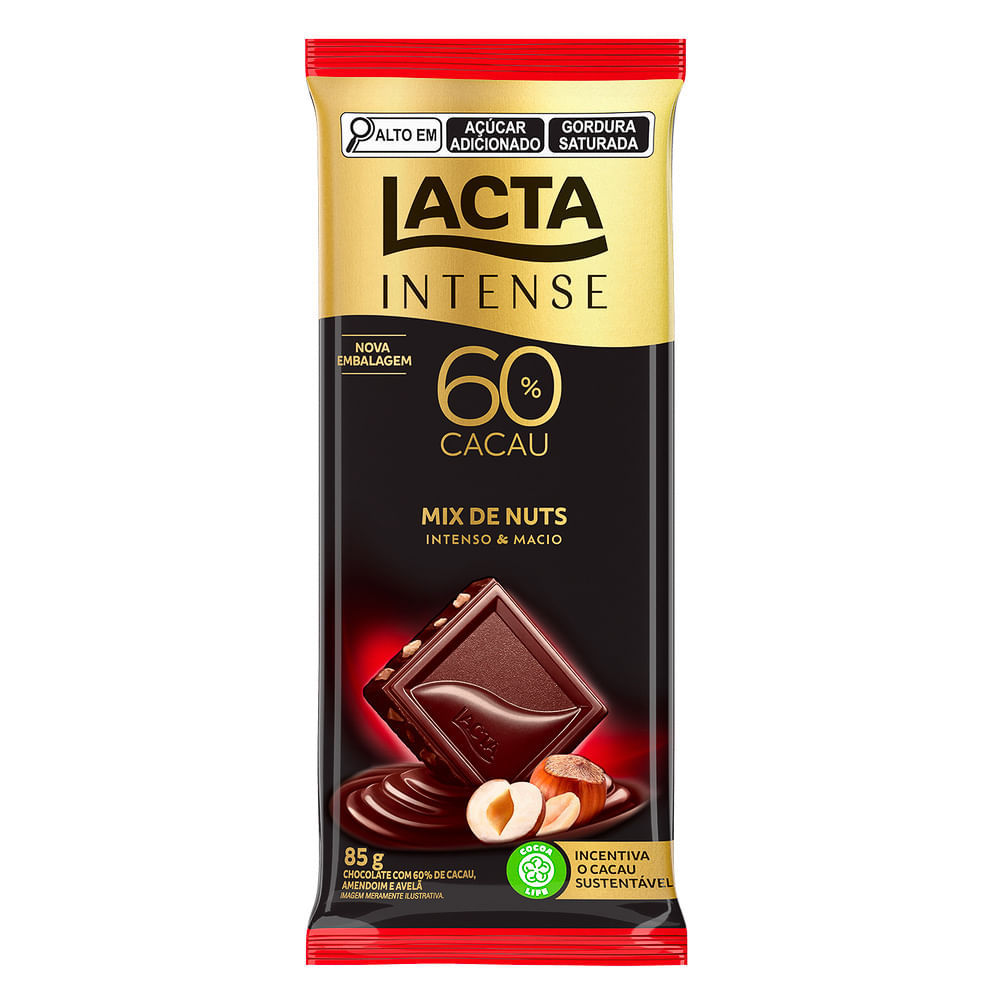 Chocolate Lacta Intense Amargo 60% Cacau Mix De Nuts 85g