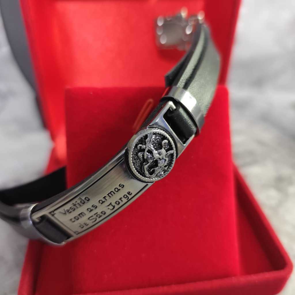 Pulseira São Jorge Santo Verniz Italiano Fecho Trava Social Comprimento 19 Cm