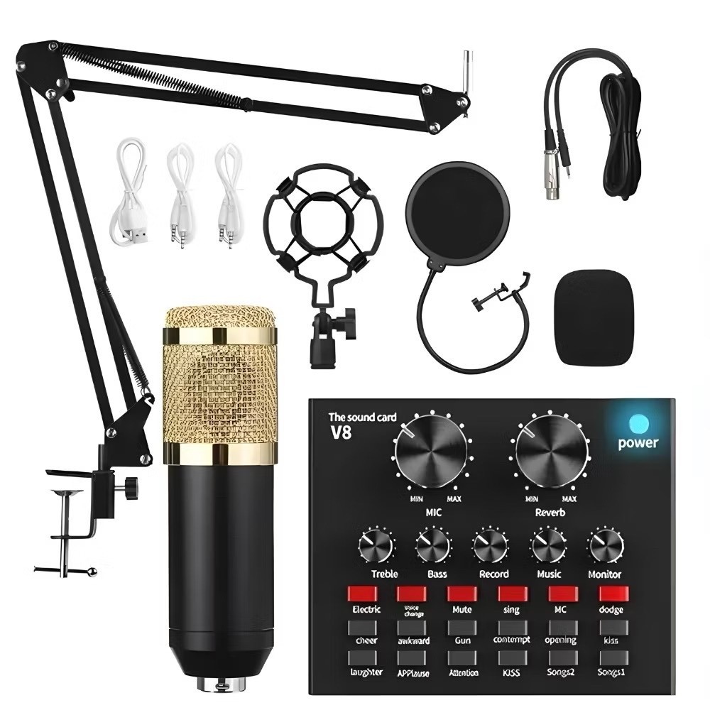 Kit Microfone Condensador Para Estúdio Lotus + Placa De Som Interface De Áudio