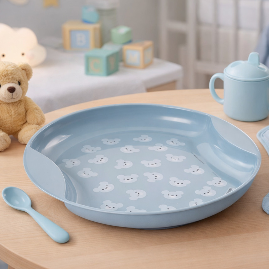Prato Alimentação Bebê Raso Plasútil Decorado Urso Azul em Oferta na Shopee