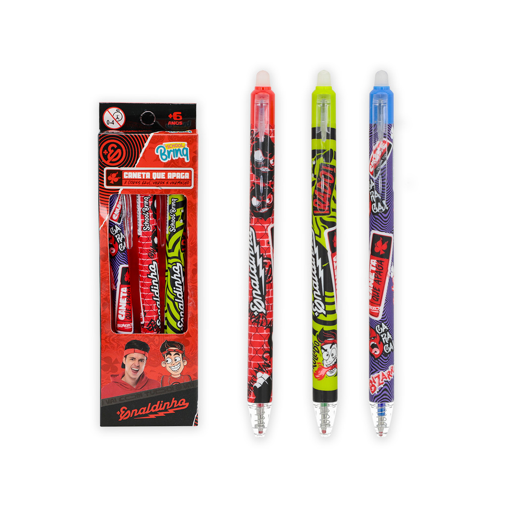 Kit Caneta Que Apaga Replay Enaldinho 3 Unidades Material Escolar Infantil Menino Polibrinq em Oferta na Shopee