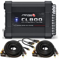Kit Modulo Amplificador Stetsom CL800.4 800 Watts Rms + 2 Cabos Rca 5m + 2 Cabos Y Reforçados