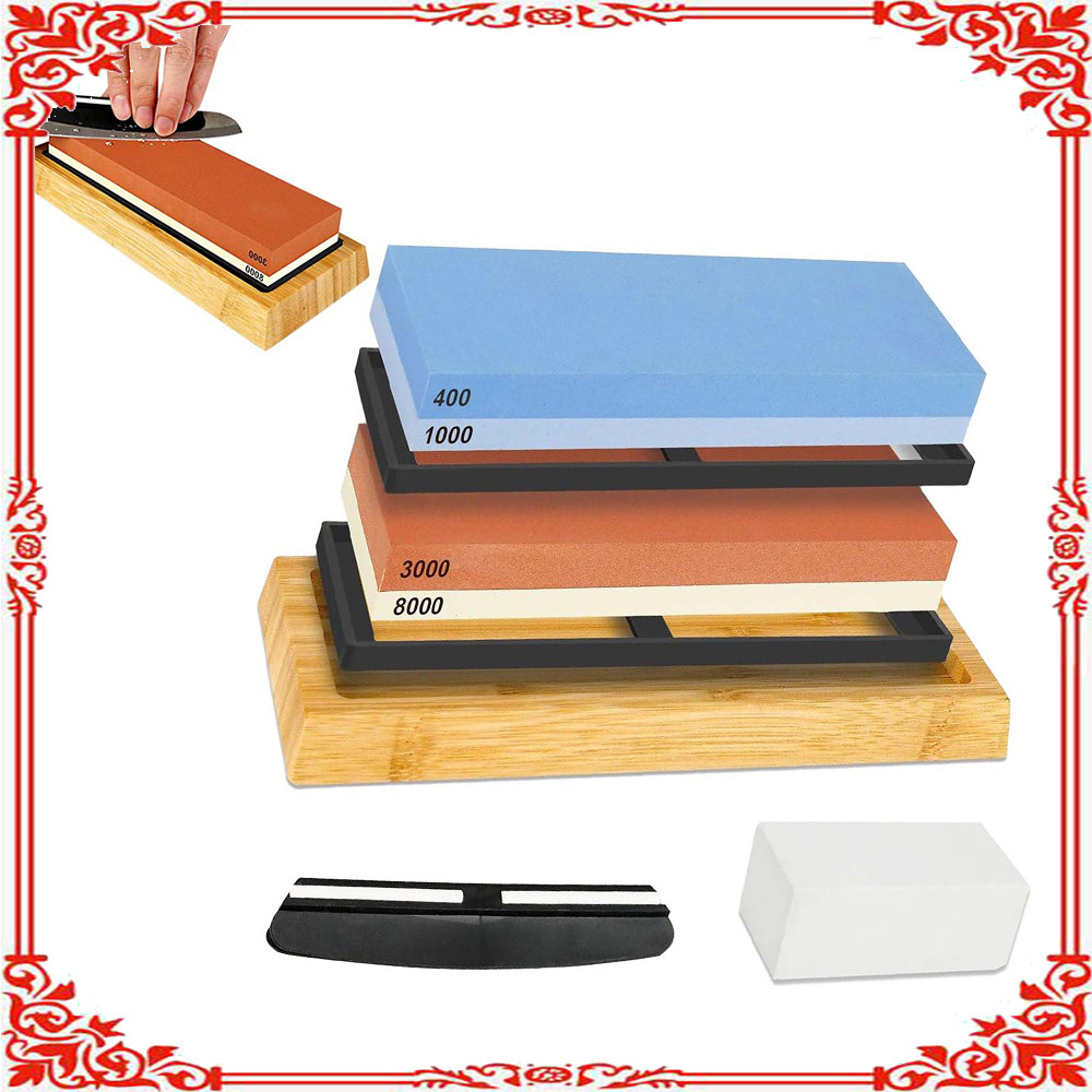 Kit de pedra de afiar facas 4 grãos 400/1000 e 3.000/8.000 Material de corindo branco Pedra de afiar faca de cozinha