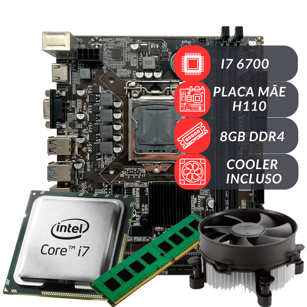 KIT Upgrade Gamer I7 6700 Placa H110 8gb de RAM DDR4 Vai Montado Acompanha Cooler