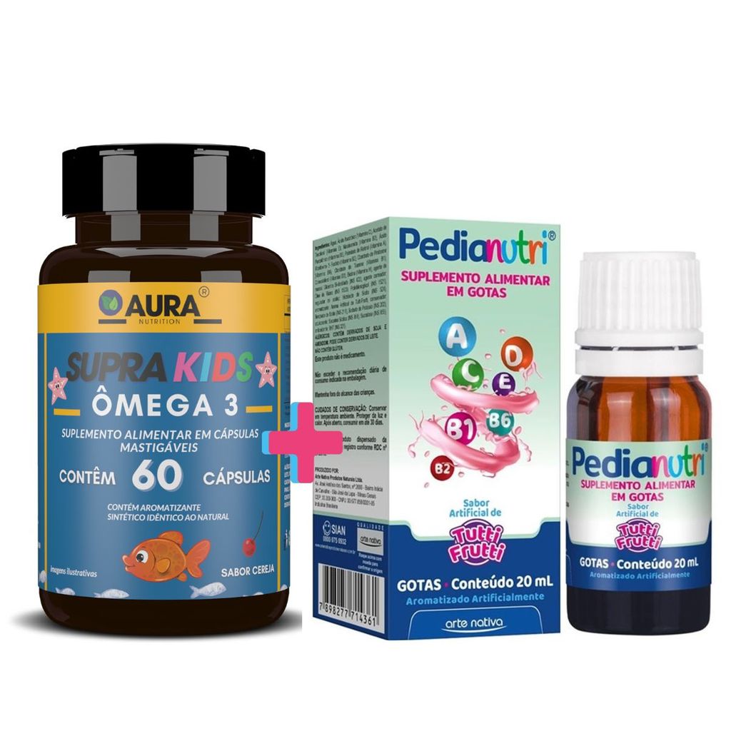 Ômega 3 Sabor Cereja + Vitamina Em Gotas 20 ml