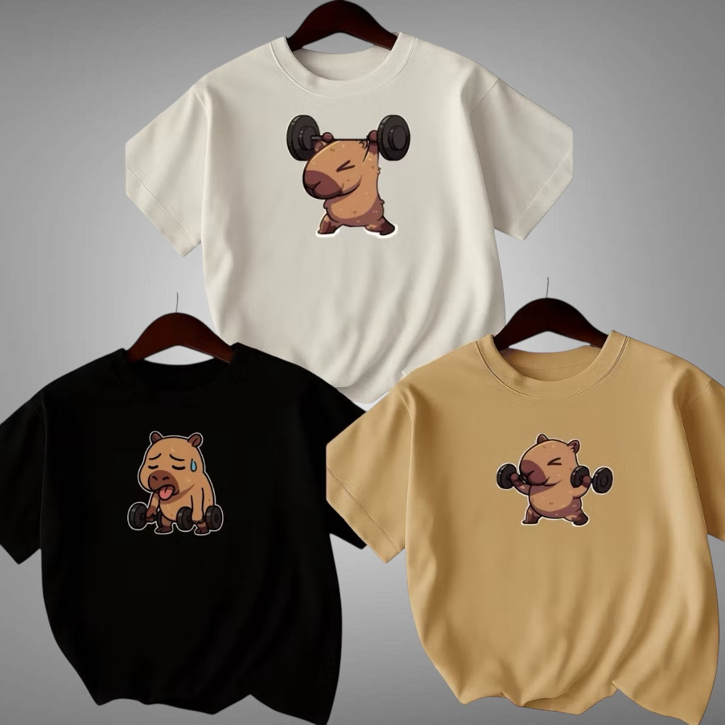 Kit 3 Camisetas  Feminina Estampada Capivara Academia Camisa Blusa 100% Algodão Fitness