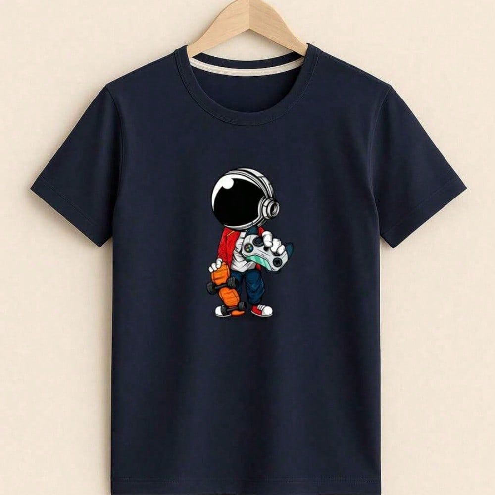 Camiseta infantil 100% Algodão estampada Astronauta Gamer Confortável, divertida para qualquer ocasião para menino