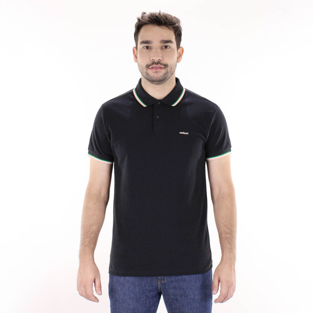 Camiseta Polo Colcci Básica 3 Listras Brasil Preto - Masculino