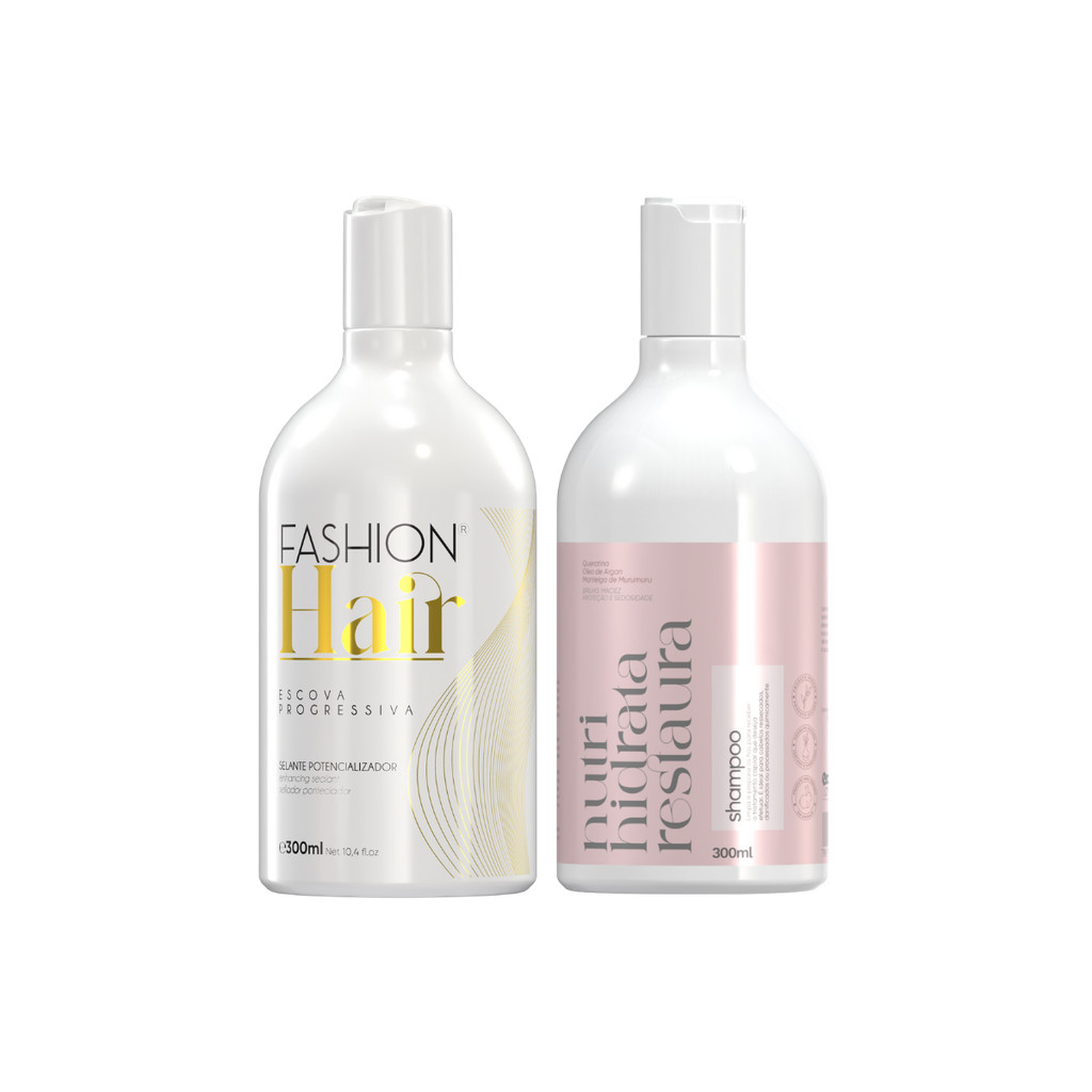 Kit Fashion Hair Linha Gold - Escova Progressiva 300ml + Shampoo Pós Química Hidratante 300ml