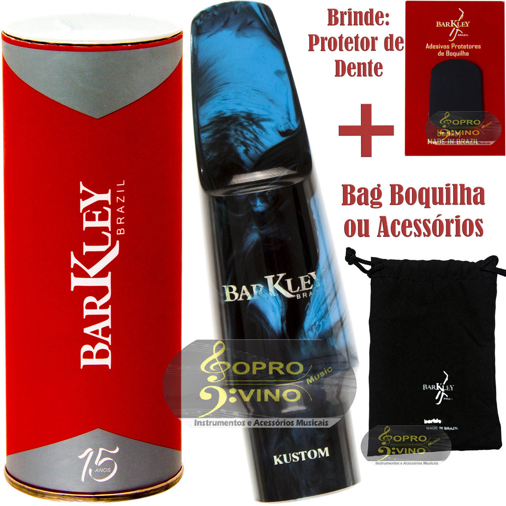 Boquilha Sax Tenor Barkley Pop 8 Kustom Azul Preto Bag Protetor Brindes