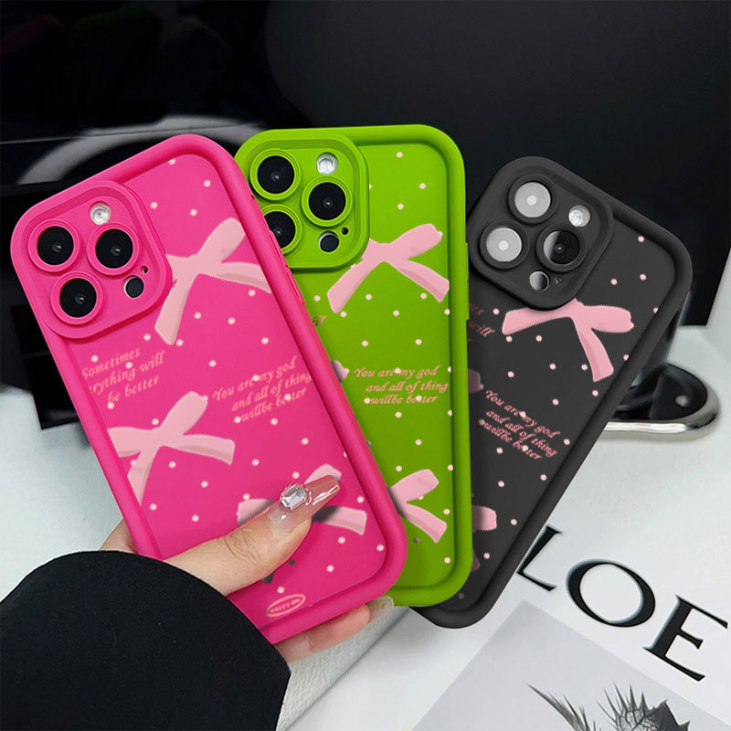 Capa Para Samsung A17 A07 A56 A36 A55 A54 A16 A15 A14 A05S A51 A52 A34 A35 A32 A13 Bolinhas Rosa Bowknot 3D Caso