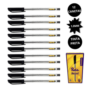 Caneta Esferográfica Transparente PRETA 1.0 mm Record - ROKE - 12 UND em Oferta na Shopee