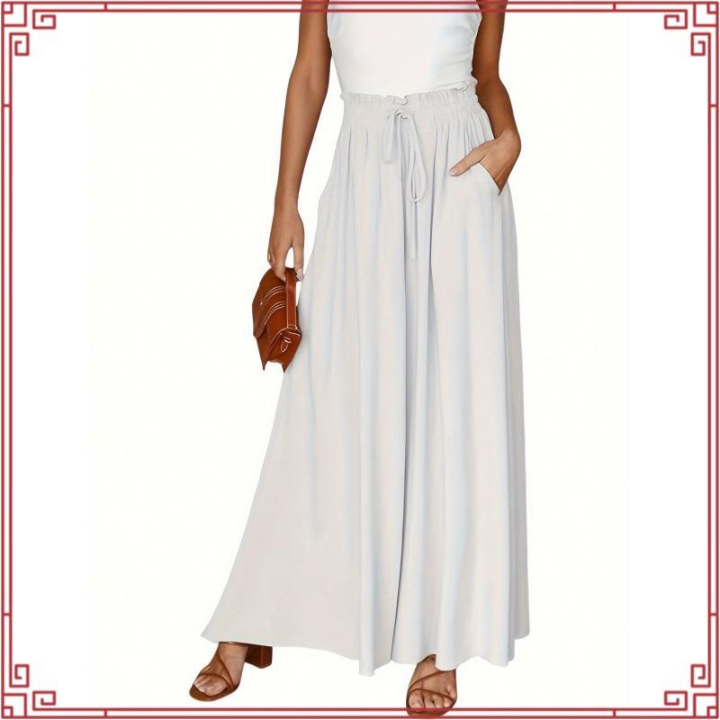 Saia Longa Plus Size Viscolinho Cintura Alta com Bolsos e Fendas Laterais