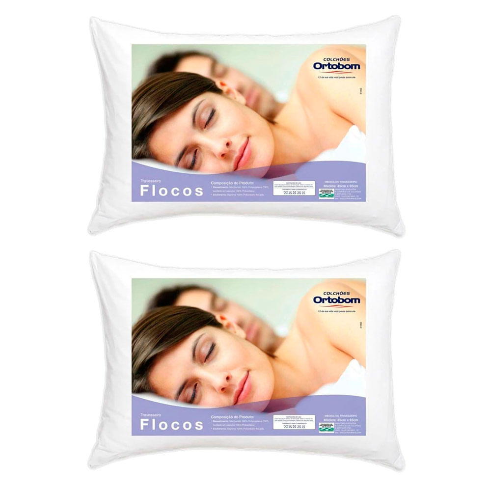 Kit 2 Travesseiros 45x65cm Ortobom Flocos em Oferta na Shopee