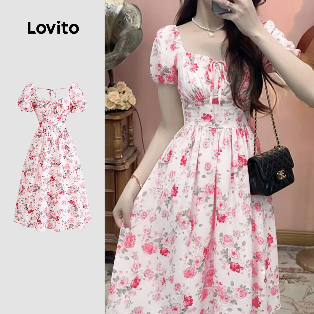 Lovito Vestido Boho Formal Casamento Madrinha Cadarço Exquisito Vestido Rosa Primavera/verão Para Mulheres L171ED1047