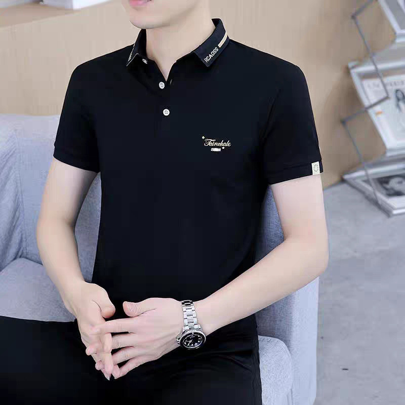 Camisa masculina de manga curta em estoque pronto Camisa masculina de lapela com fundo Casual Camisa corporal masculina.