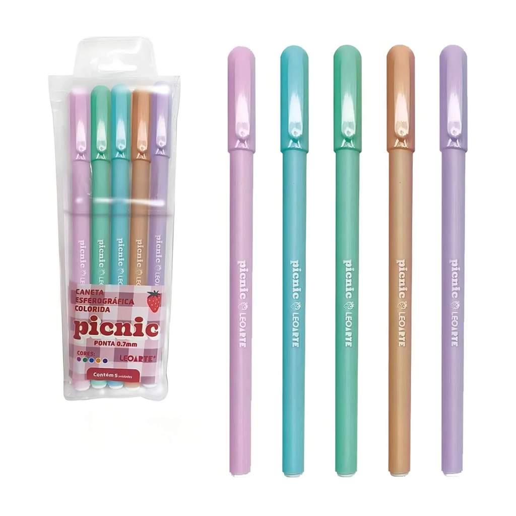 Caneta Esferográfica Picnic 0.7 Colorida - Estojo com 5 Unidades Leoarte Leo&Leo Leonora - 97973 em Oferta na Shopee
