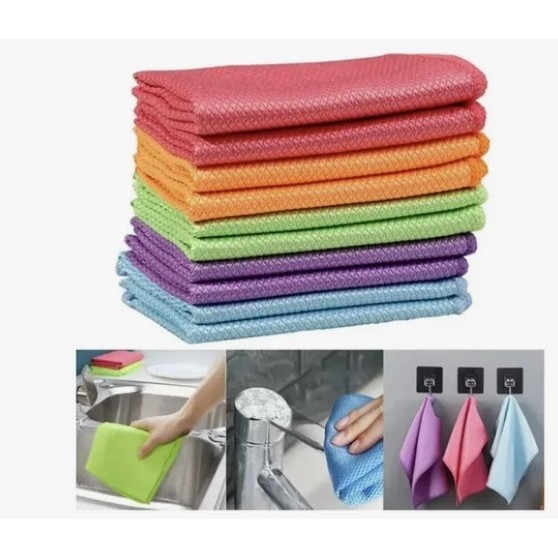 KIT 10 PANOS DE LIMPEZA ESCAMA DE PEIXE TOALHA MAGICA - Cores Sortidas