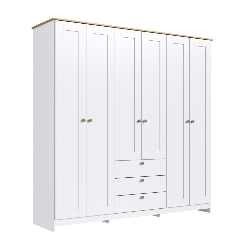 Guarda Roupa Casal 6 Portas 3 Gavetas Americano 182cm RP2630 Cor Branco gelo/Ipê - Decibal Móveis