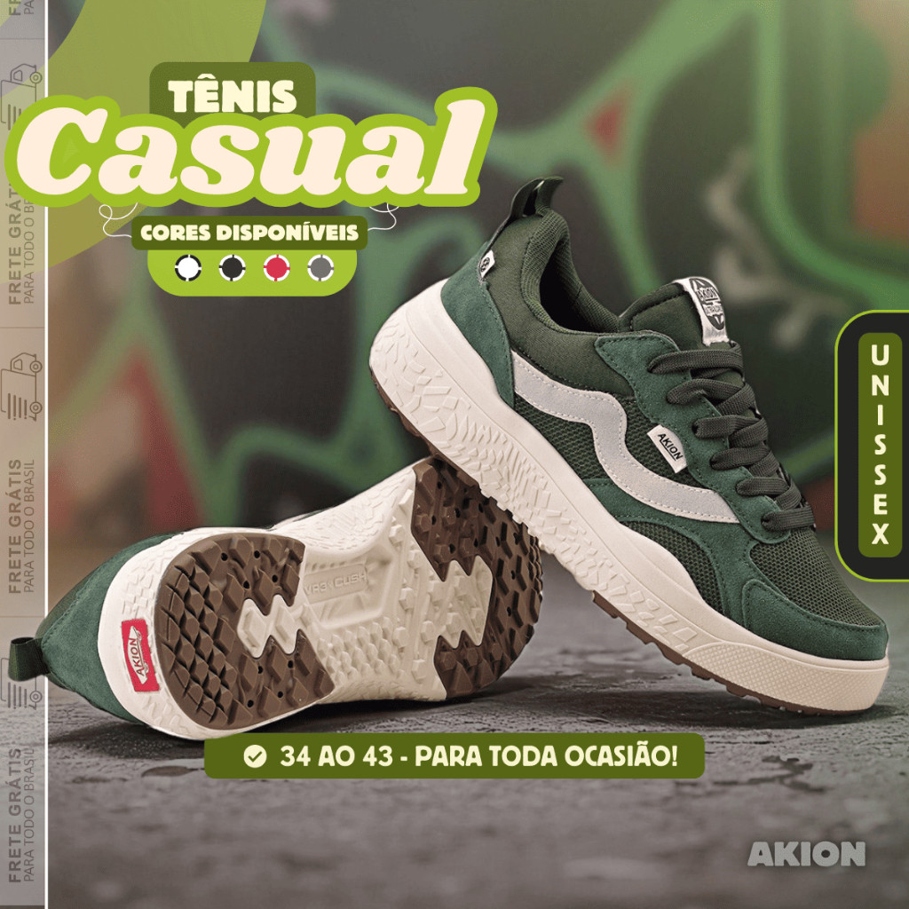 Tênis Masculino Akion Old School Skatista Casual Preto Branco 34 ao 43 - Direto da Fábrica