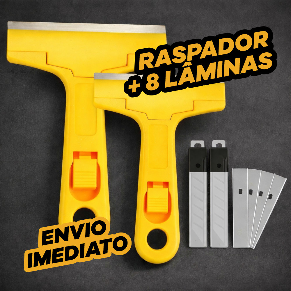 Kit 2 Estilete Raspador Profissional 8 Lâminas Tira Adesivo Cola Vidro Piso Fogao Parede Ou 1 Unidade + 4 Lâminas