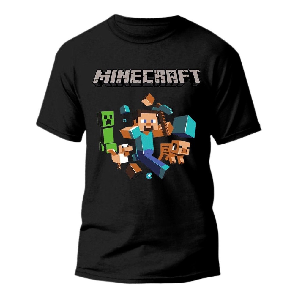 Camiseta Minecraft Camisa 100% Algodão Gola Redonda Barata infantil e adulto