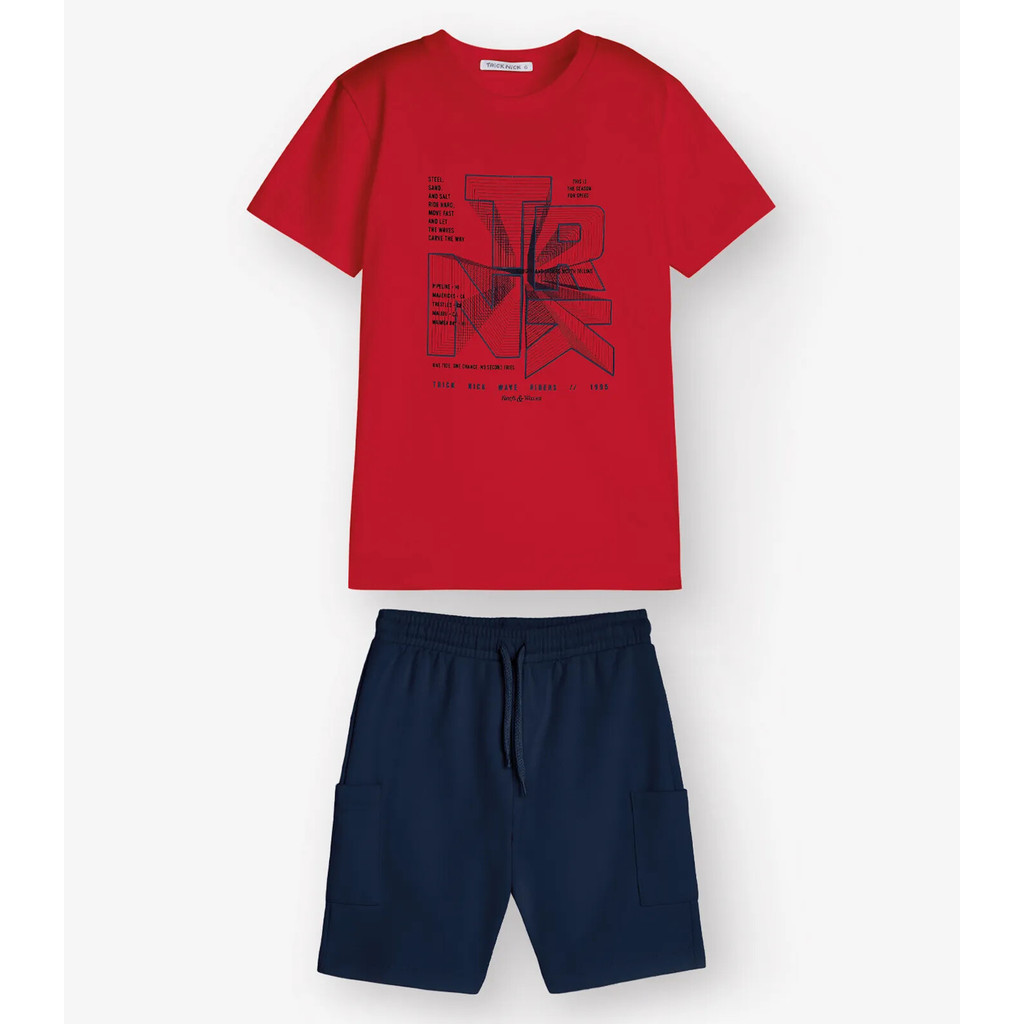 Conjunto Camiseta com Bermuda Menino Trick Nick Vermelho