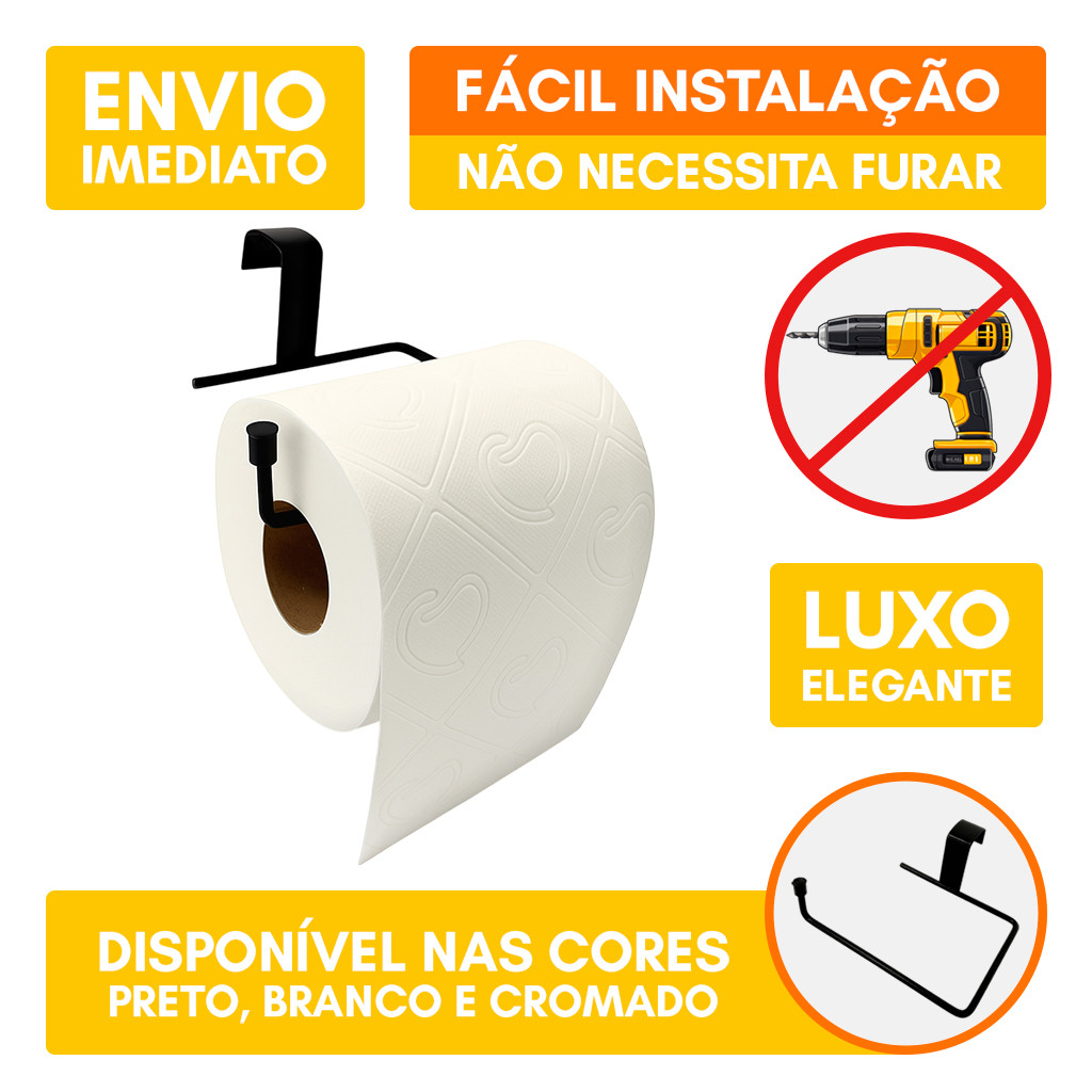 Suporte Porta Papel Higiênico Simples Caixa Acoplada Aramado Aço Preto Cromado Branco Resistente em Oferta na Shopee