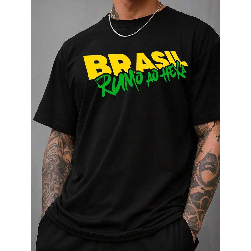 Camiseta do Brasil Rumo ao Hexa Camisa Seleção Brasileira Camisa Simples 100% Algodão