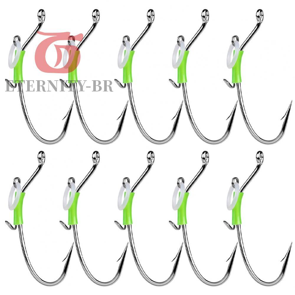 10 Pçs Ganchos Luminosos De Camarão Vivo Aço Carbono Isca Viva Gancho De Pesca Para Grouper